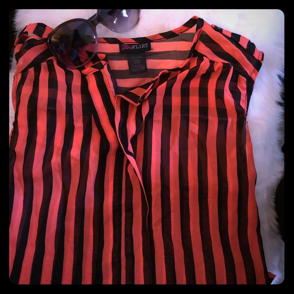 Black an orange sheer blouse